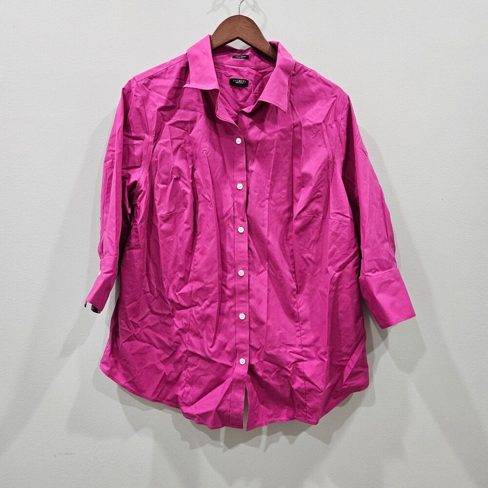 Talbots Womens Wrinkle Resistant Button Up Shirt PXL Pink Barbiecore Colorful